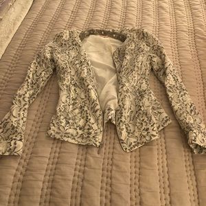 Candie’s Grey & White Lace Jacket with Jeweled Collar